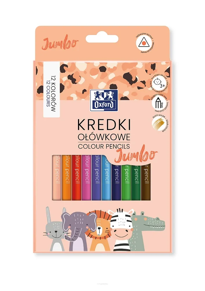 Kredki Ołówkowe Trójkątne Jumbo 12 Kolorów Oxford  SmartKleks.pl