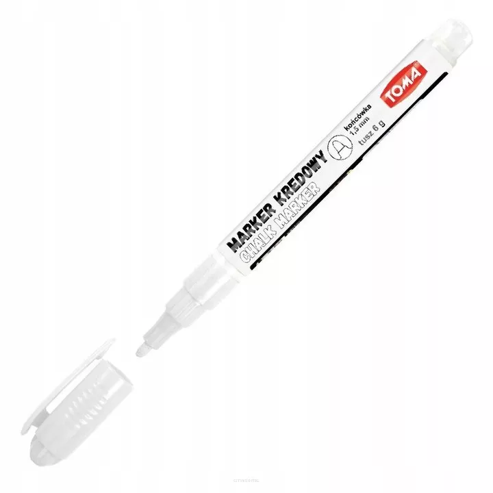 Marker Kredowy Zmazywalny Cienki 1,5mm Końcówka Okrągła Biały Toma  SmartKleks.pl