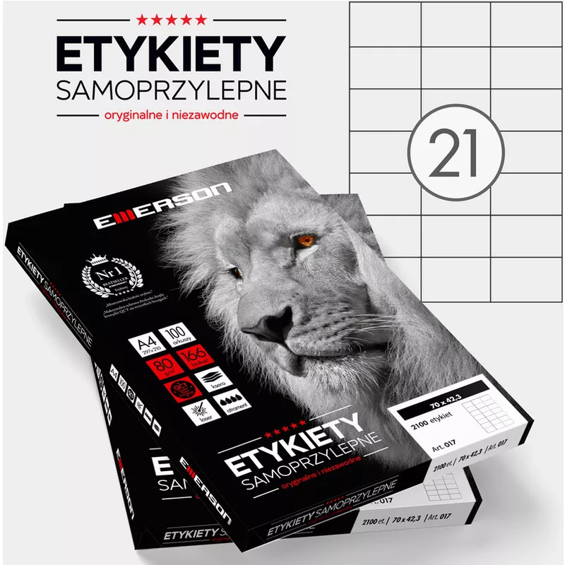 ETYKIETY EMERSON A4 70X42.3MM BIAŁE (100)
