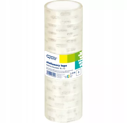 Przezroczysta TAŚMA KLEJĄCA biurowa 18x10m 8szt. GRAND