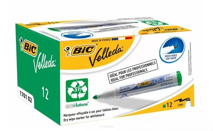 Zestaw 12x Marker Do Tablic Suchościeralnych BiC Velleda Zielony smartkleks.pl
