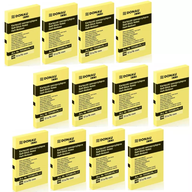 12 x Żółte Karteczki Samoprzylepne 51x76mm Donau