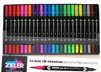 Komplet Markerów Duo Tip Brush & Fineliner Pens Zieler 24szt