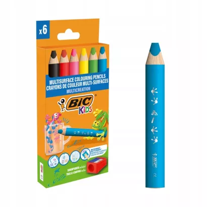 Kredki ołówkowe BIC KIDS Multisurface 6 kolorów + temperówka
