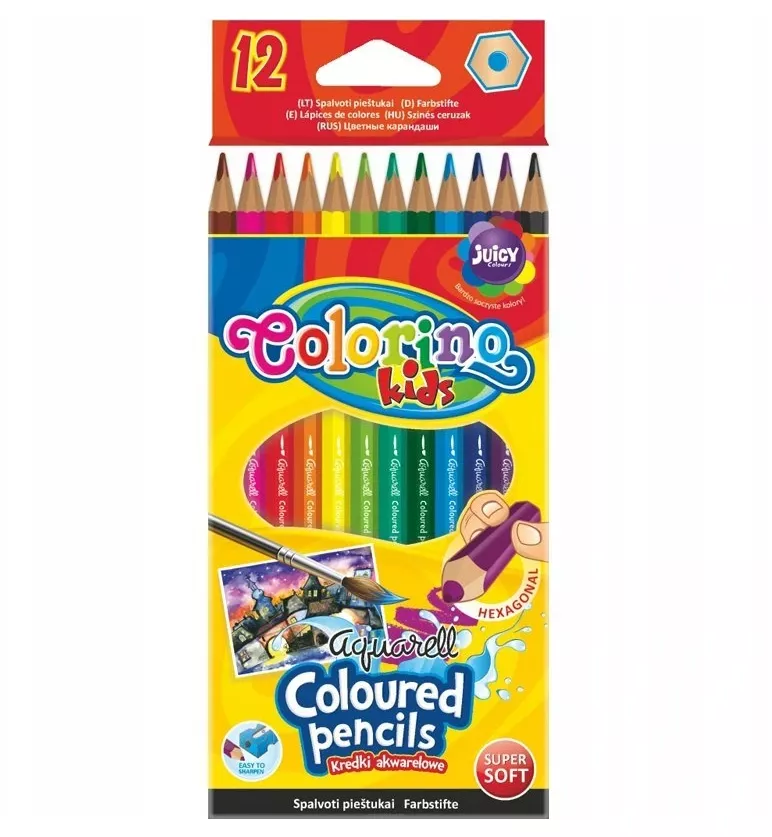 Kredki akwarelowe sześciokątne Colorino 12 kolorów