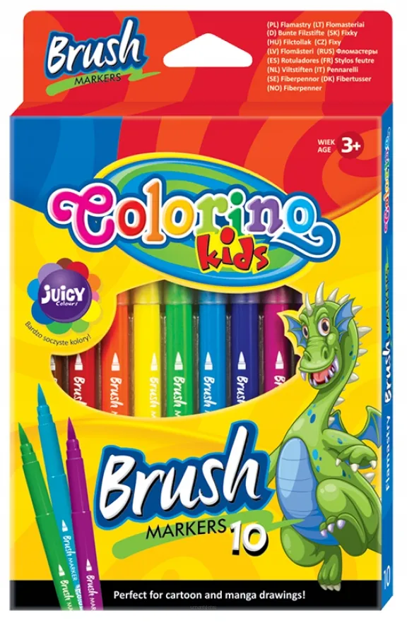 Flamastry Pędzelkowe Brush 10 Kolorów Colorino Kids  SmartKleks.pl