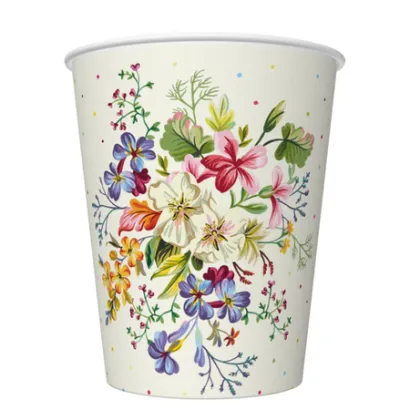 Kubeczki Papierowe 250ml w Kolorowe Kwiaty i Kropki 8szt Daisy