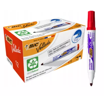 12x Marker Do Tablic Suchościeralnych BiC Velleda Czerwony