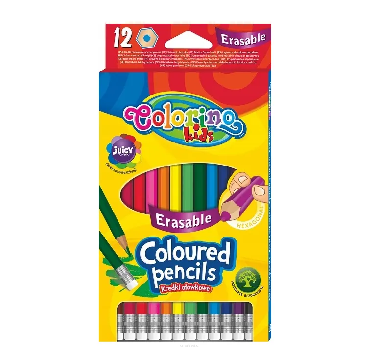 Kredki ołówkowe wymazywalne sześciokątne Colorino 12 kolorów