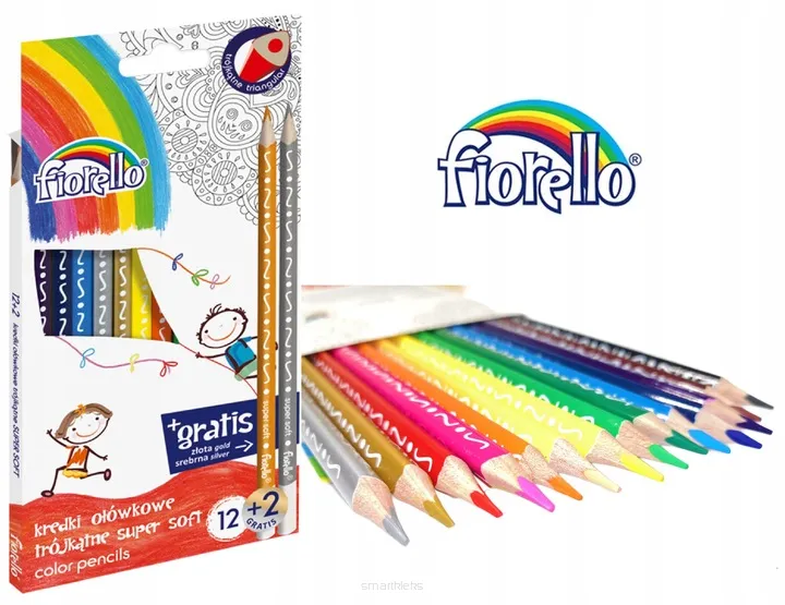 Kredki Ołówkowe Trójkątne 12+2 Kolory Fiorello  SmartKleks.pl