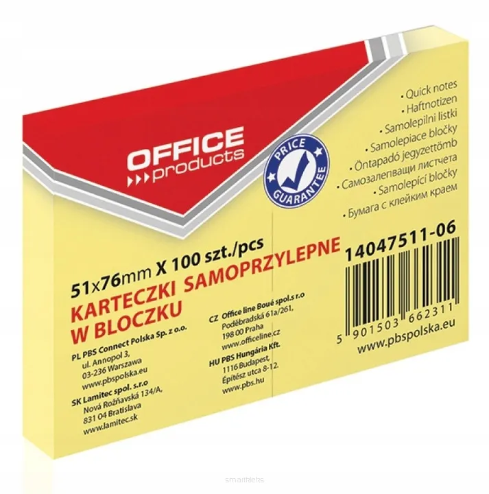 Karteczki Samoprzylepne w Bloczku 100szt Żółte  SmartKleks.pl