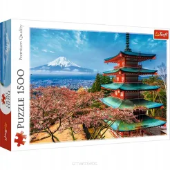 Puzzle Trefl 1500 Elementów Góra Fudżi Japonia Świątynia Kwiaty